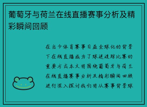 葡萄牙与荷兰在线直播赛事分析及精彩瞬间回顾